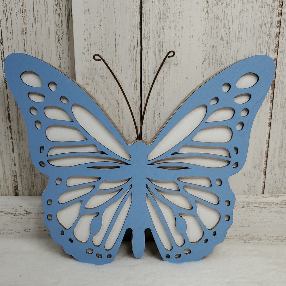 Blue Wood Butterfly Freestanding Decor